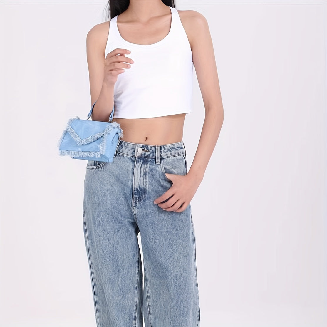 Women's Denim Tassel Mini Handbag - Chic Y2K Fashion, Trending Chain Crossbody Bag for Stylish On-The-Go