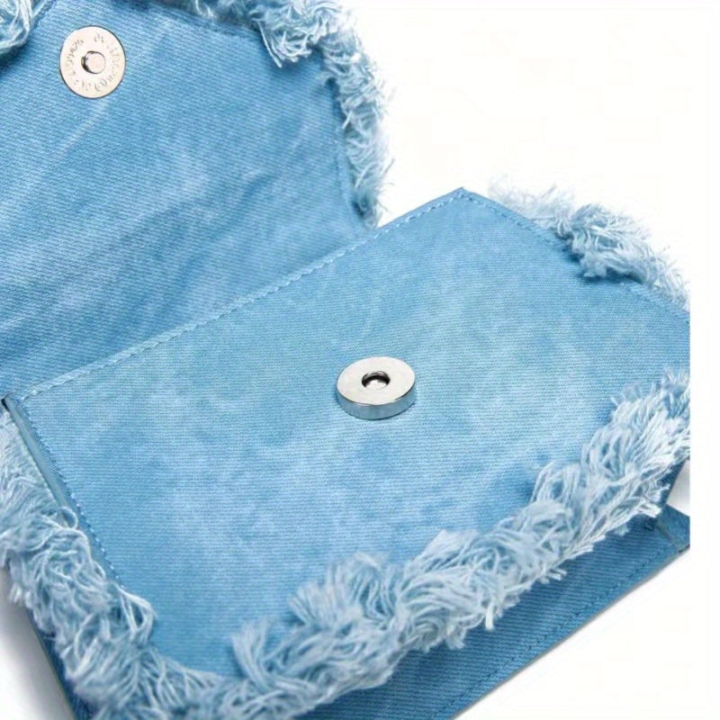 Women's Denim Tassel Mini Handbag - Chic Y2K Fashion, Trending Chain Crossbody Bag for Stylish On-The-Go