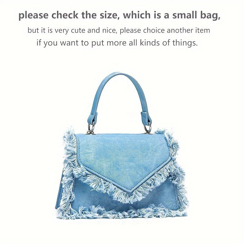 Women's Denim Tassel Mini Handbag - Chic Y2K Fashion, Trending Chain Crossbody Bag for Stylish On-The-Go