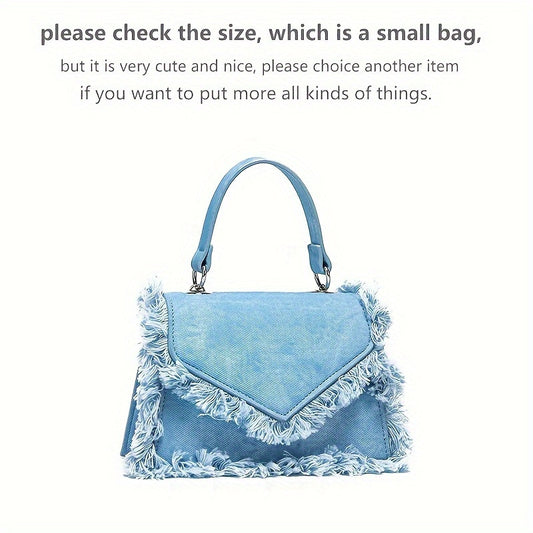 Women's Denim Tassel Mini Handbag - Chic Y2K Fashion, Trending Chain Crossbody Bag for Stylish On-The-Go