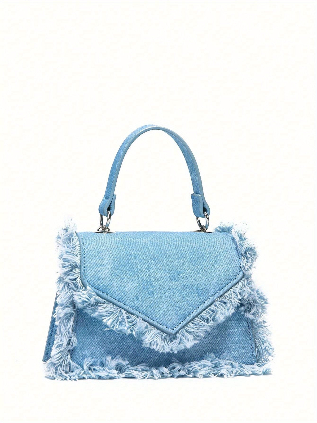 Women's Denim Tassel Mini Handbag - Chic Y2K Fashion, Trending Chain Crossbody Bag for Stylish On-The-Go