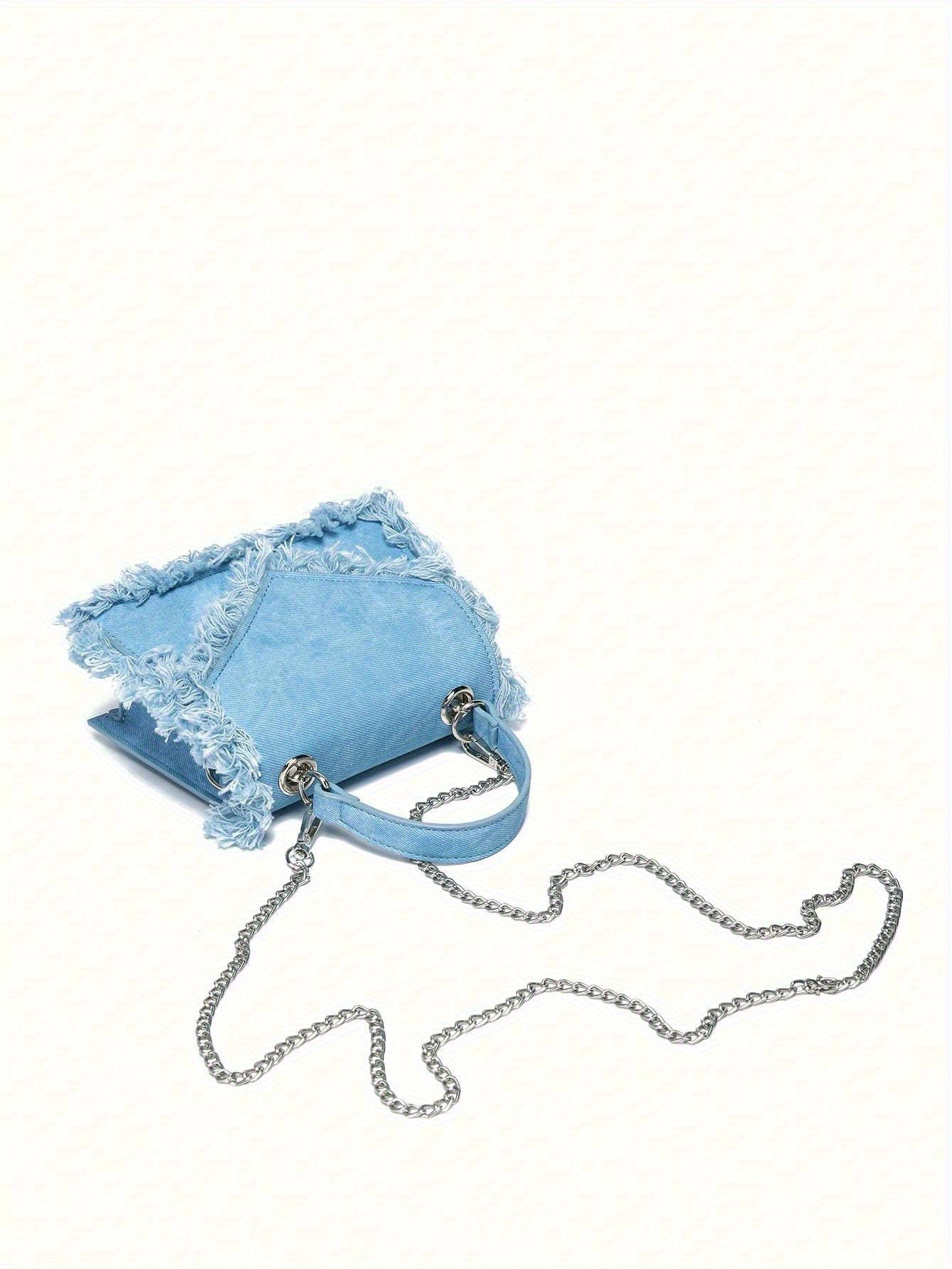 Women's Denim Tassel Mini Handbag - Chic Y2K Fashion, Trending Chain Crossbody Bag for Stylish On-The-Go