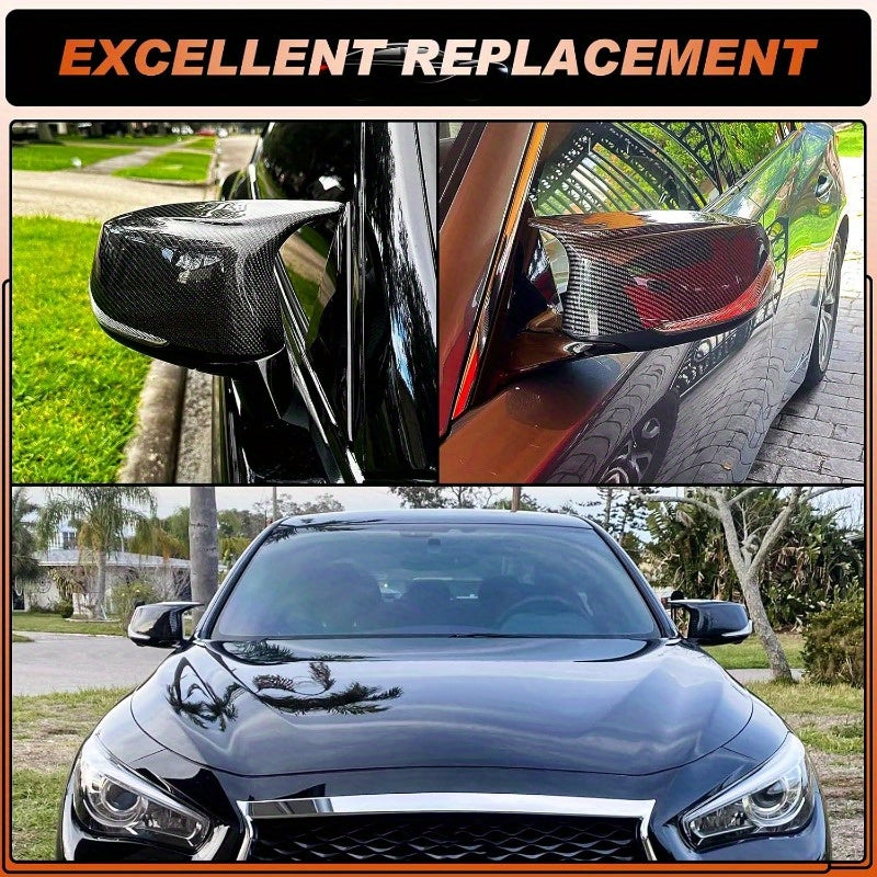 Carbon Fiber Mirror Cover Caps Rearview Side Mirror Covers for INFINITI Q50 2014-2022 & Q60 2017-2022 - Left Driver and Right Passenger Side, 2pcs, Car Mirror Protection, Automotive Exterior Upgrade, Sleek Car Accessories, Mo