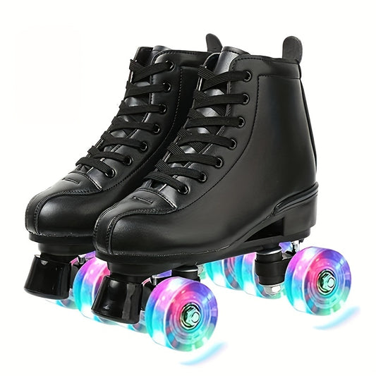 Boys Trendy Four Wheeled Light Up Roller Skate Shoes, Anti-skid High Top Lace-up Professional Sneakers