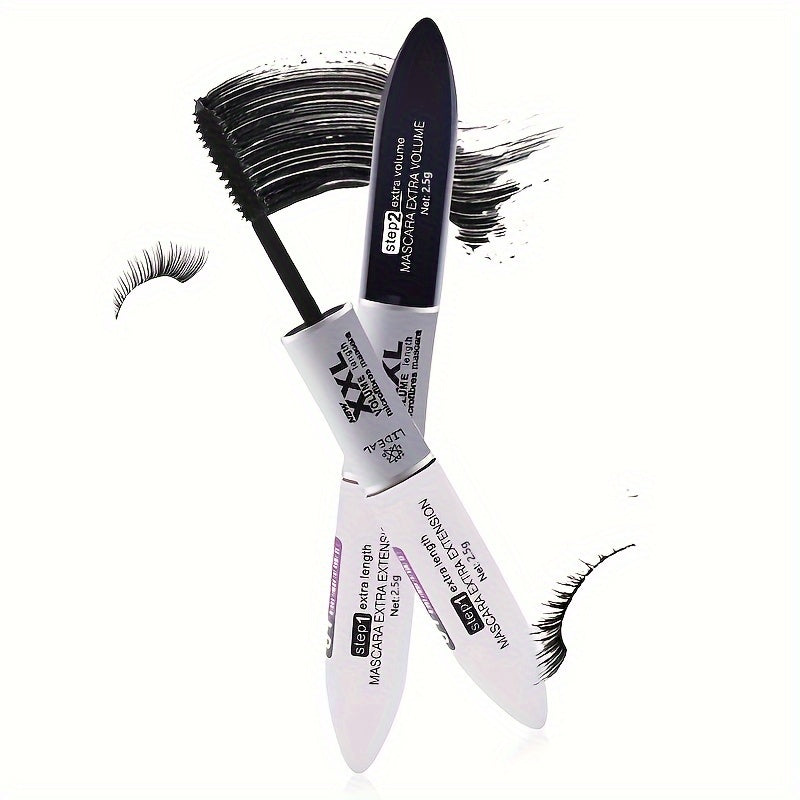 All-Day Eye Drama: Waterproof, Double-Ended Mascara for Volume, Length, and Curl - Black, Suits All Skin Types