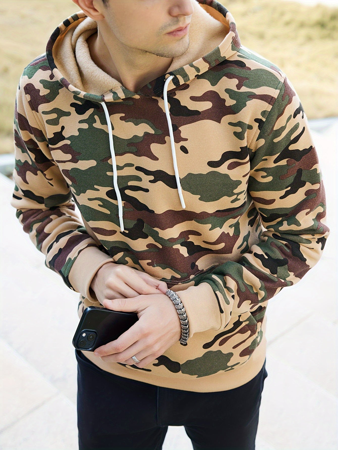 [Camouflage Sweatshirt] Autumn Winter Hooded Men's Camouflage Loose Pullover Fleece Sweatshirt | Fleece, Hooded