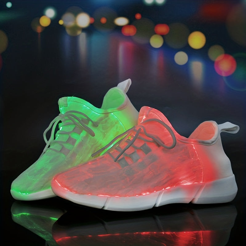 Men's LED Light-Up Sneakers - Rechargeable Glow Trainers with Adjustable Lace-Up Design, Green & Red Neon Effect, EVA Cushioned Sole, Breathable Mesh Lining for All-Day Comfort, Perfect for Streetwear & Casual Wear