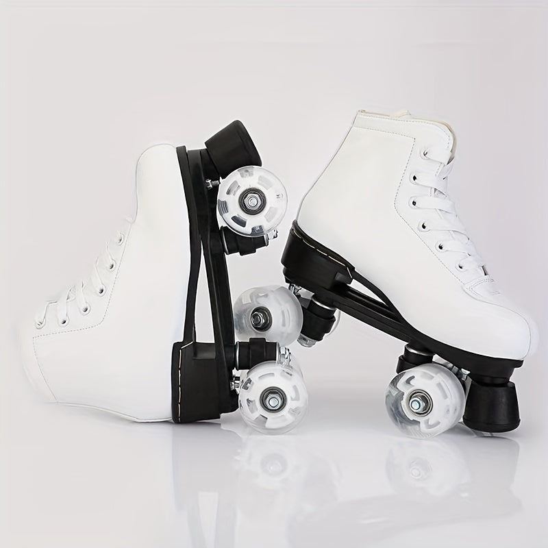 Boys Trendy Four Wheeled Light Up Roller Skate Shoes, Anti-skid High Top Lace-up Professional Sneakers