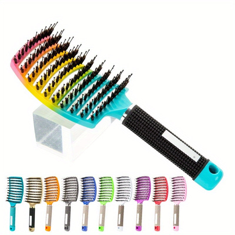 1pc Curved Vented Professional Detangling Hair Brush | Magic Scalp Massage Comb for Women, Ideal for Wet Curly Hair, Styling Tool, ABS Plastic Handle, Nylon Bristles - Perfect Christmas Gift for Friends/Relatives