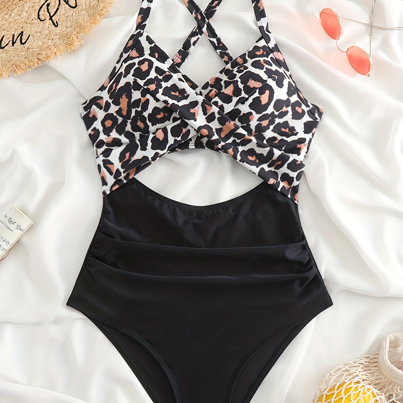 Striped Print Cut Out Twist One-piece Swimsuit, Criss Cross Tie Back Stretchy Bathing Suits, Women's Swimwear & Clothing