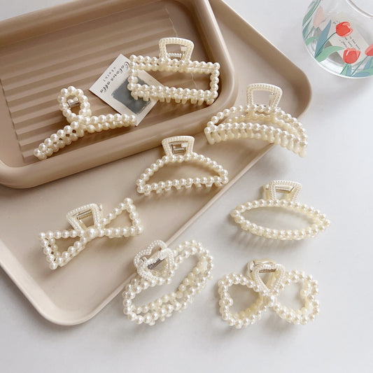 8pcs Elegant Imitation Pearl Hair Clip Set, Imitation Pearl Decoration, Heart and Rectangle Shape, Plastic, Medium Size, Solid Color, Christmas Fashion Hair Accessories for Women