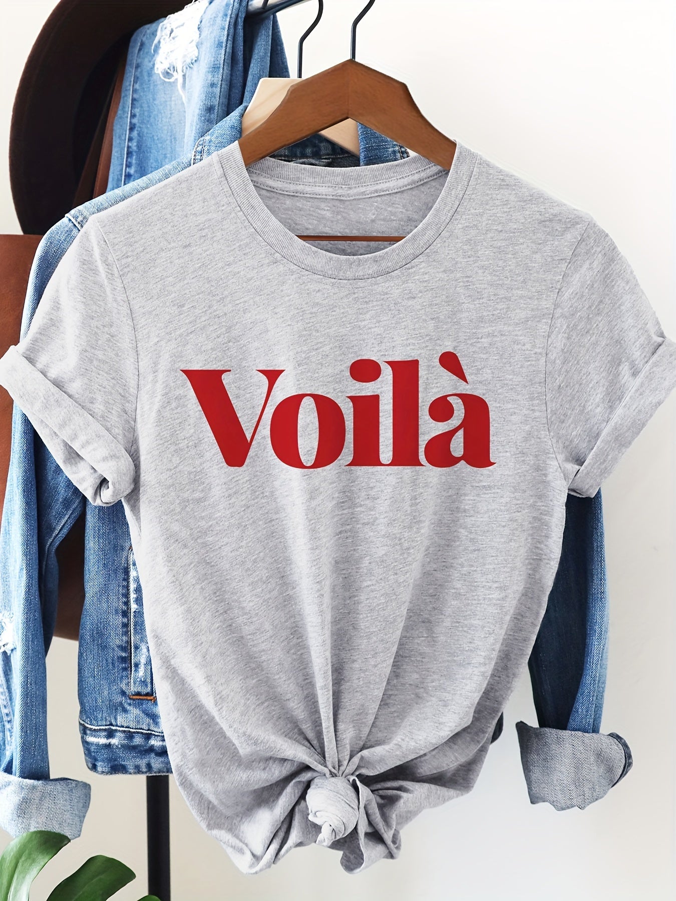 [Trending] Chic Letter Print Cotton T-Shirt for Women - Casual Crew Neck, Short Sleeve Top, Machine Washable