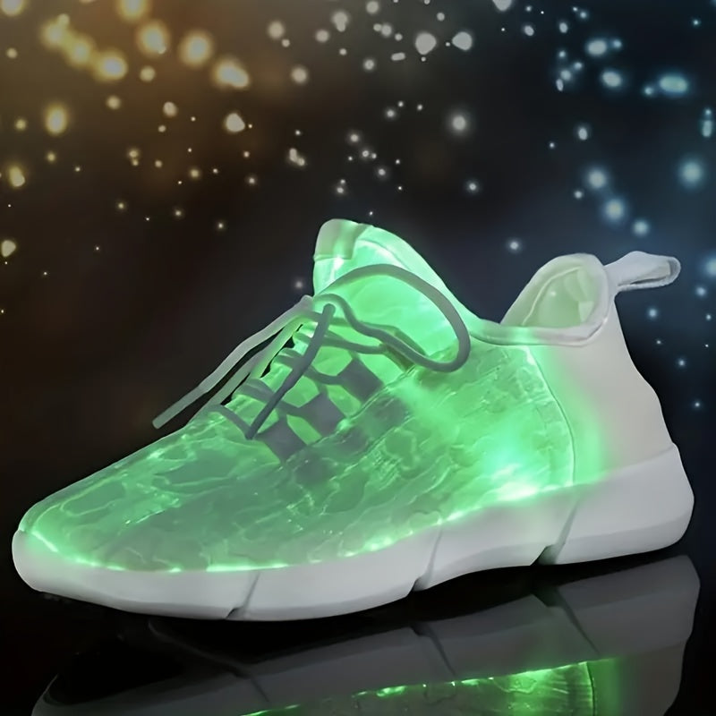 Men's LED Light-Up Sneakers - Rechargeable Glow Trainers with Adjustable Lace-Up Design, Green & Red Neon Effect, EVA Cushioned Sole, Breathable Mesh Lining for All-Day Comfort, Perfect for Streetwear & Casual Wear