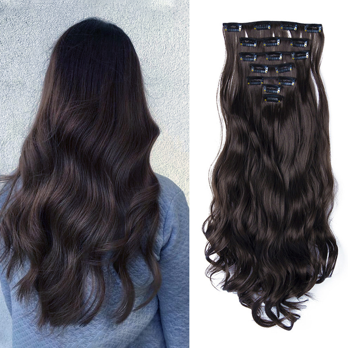 Clip In Hair Extensions 7 PCS Full Head 22 Inch Long Curly Wavy Synthetic Clip Hair Pieces Wavy Hair Pieces For Women Girls Hair Clips Hair Accessories Halloween Christmas