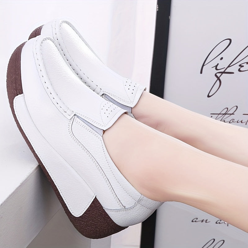 [Durable Build] Women's Cover Slip-On Platform Sneakers - Comfortable Thick Sole, Low-Top Casual White Shoes with Round Toe for All Seasons, Ladies Sneakers
