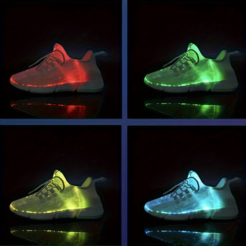 Men's LED Light-Up Sneakers - Rechargeable Glow Trainers with Adjustable Lace-Up Design, Green & Red Neon Effect, EVA Cushioned Sole, Breathable Mesh Lining for All-Day Comfort, Perfect for Streetwear & Casual Wear