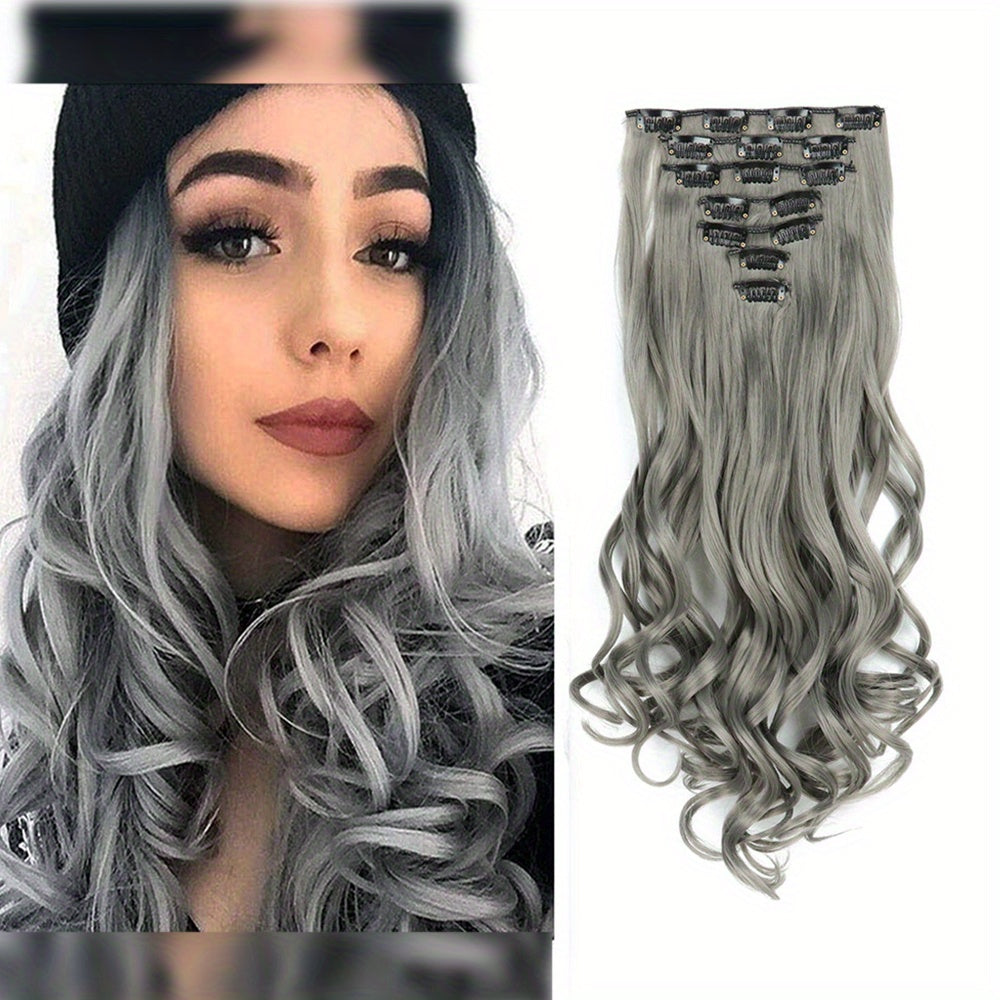 Clip In Hair Extensions 7 PCS Full Head 22 Inch Long Curly Wavy Synthetic Clip Hair Pieces Wavy Hair Pieces For Women Girls Hair Clips Hair Accessories Halloween Christmas
