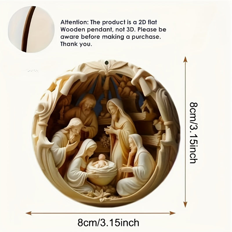 [Trending] 12pcs Handcrafted Wooden Nativity Scene Set - Full Moon Design Christmas Ornaments for Tree, Home & Holiday Decor