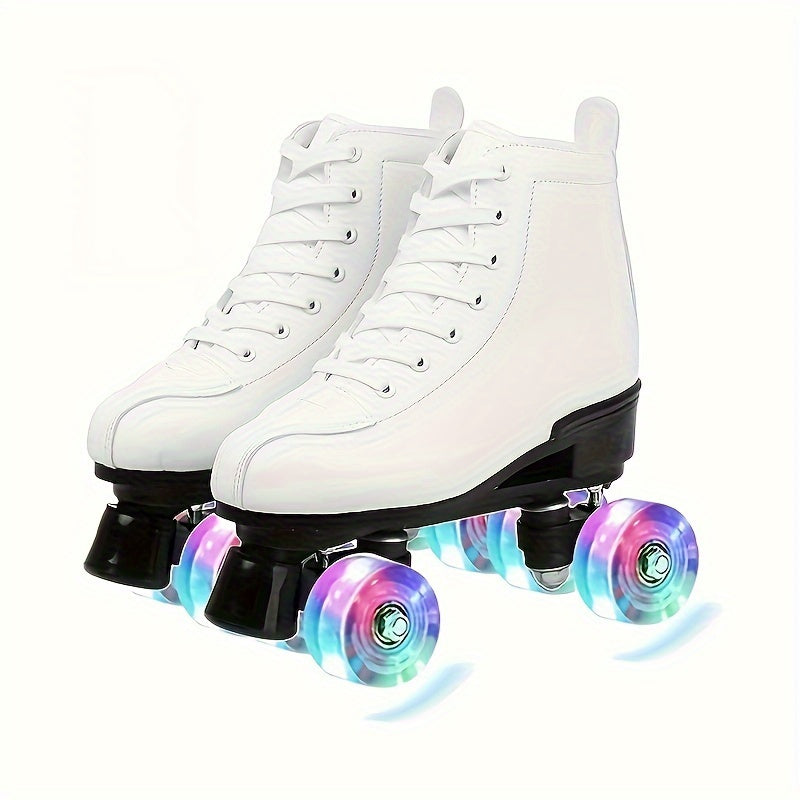 Boys Trendy Four Wheeled Light Up Roller Skate Shoes, Anti-skid High Top Lace-up Professional Sneakers