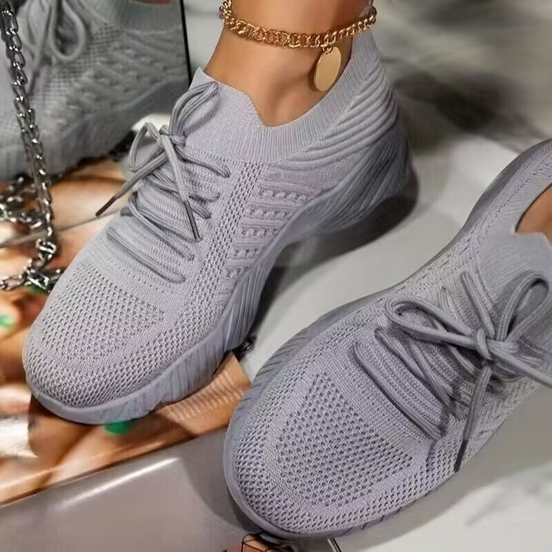 Lightweight & Breathable Women’s Sneakers - Comfortable Mesh Lace-Up Sneakers, Pink Textured Knit Upper, Cushioned Insole, Durable PU Sole, Casual & Sporty Design for All-Day Wear, Sporty Sneakers | Feminine Footwear | Mesh