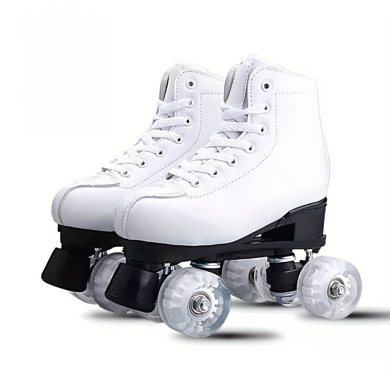 Boys Trendy Four Wheeled Light Up Roller Skate Shoes, Anti-skid High Top Lace-up Professional Sneakers
