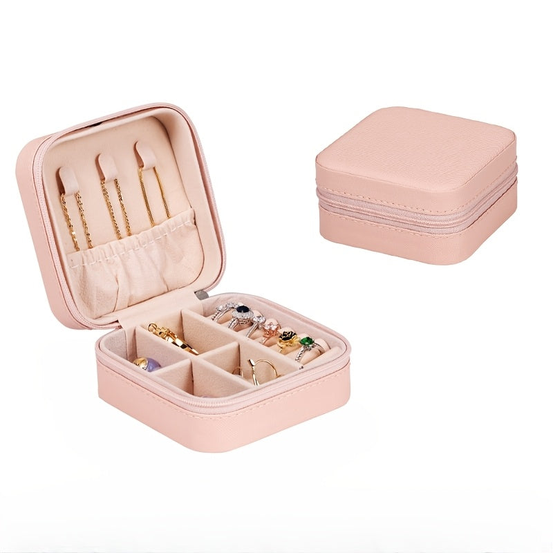 ZFOCEAN Portable Jewelry Organizer Box with Zipper Closure - Compact Travel Case, Soft Interior Lining, Elegant Beige/White/Black - for Rings, Earrings, Necklaces, Bracelets - Perfect Gift for Women, Birthday, Christmas, Vale
