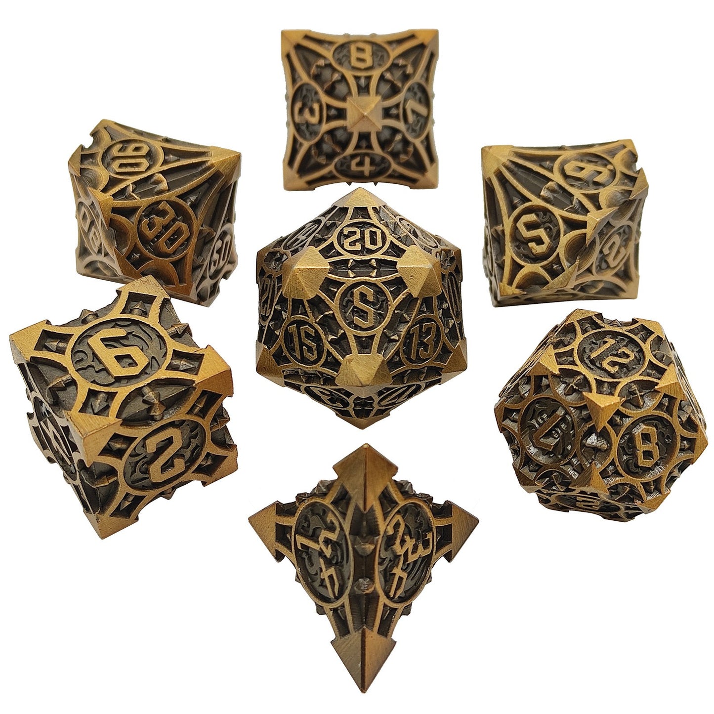 Metal Dice Set, 7 Die Metal Polyhedral Dice Set With Gift Metal Box And Golden Number For Metal Dice Set Christmas, Halloween, Thanksgiving Gift, gaming gift