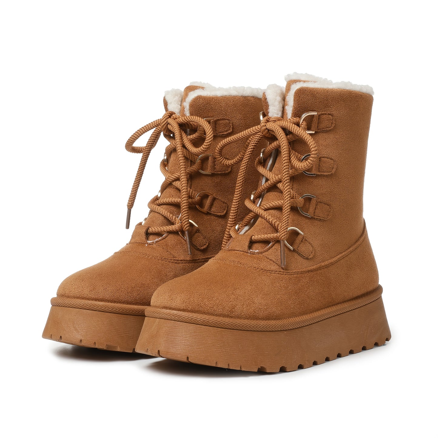 Snow Boots Platform Boots Winter Boots For Women Mid Calf Lace Up Women'S Boot Cozy Boots Fleece Lined Boots Trending Shoes For Womens Warm Faux Fur Shoes