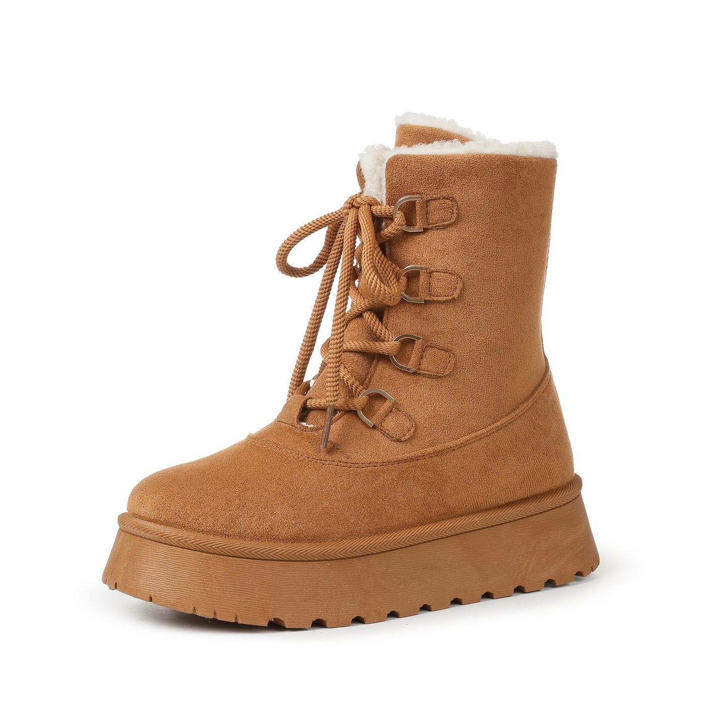 Snow Boots Platform Boots Winter Boots For Women Mid Calf Lace Up Women'S Boot Cozy Boots Fleece Lined Boots Trending Shoes For Womens Warm Faux Fur Shoes