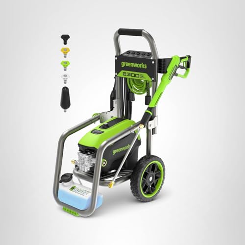 Greenworks 2300 PSI TruBrushless (2.3 GPM) Electric Pressure Washer, 25’ Hose, Quick Connect Wand, 15, 24, 40 Degree Soap and Turbo Nozzle