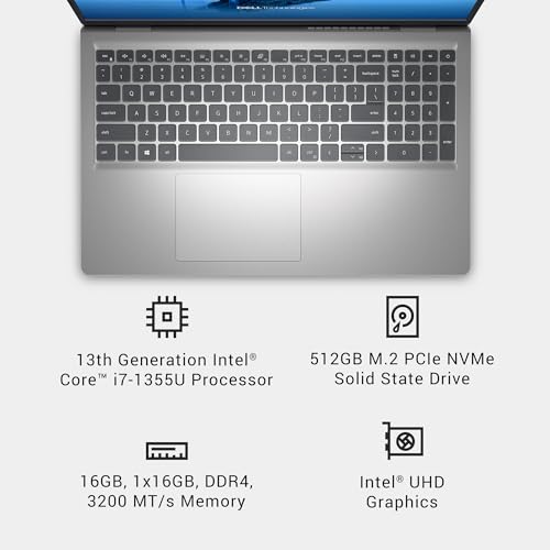 Dell 15 Laptop DC15250-15.6-inch FHD (1920x1080) 120Hz Display, Intel Core i5-1334U Processor, 16GB DDR4 RAM, 512GB SSD, Intel UHD Graphics, Windows 11 Home, Onsite Service - Platinum Silver
