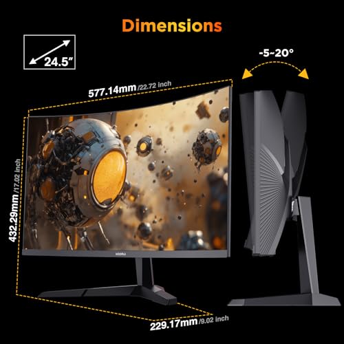 KOORUI 24 inch Curved Gaming Monitor 180Hz FHD 1080P Computer Monitor, 1ms 1500R Display, Adaptive Sync, FreeSync Premium, HDMI 2.0X2 & DP 1.2, VESA, Tilt, 24E6CA