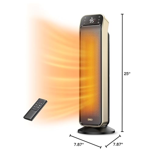 Dreo Space Heater Indoor, 25" 11.5ft/s Fast Portable Room Heater with Remote and Thermostat, 3 Modes, Overheating & Tip-Over Protection, Electric Heaters for Indoor Use Large Room, Bedroom, Gold
