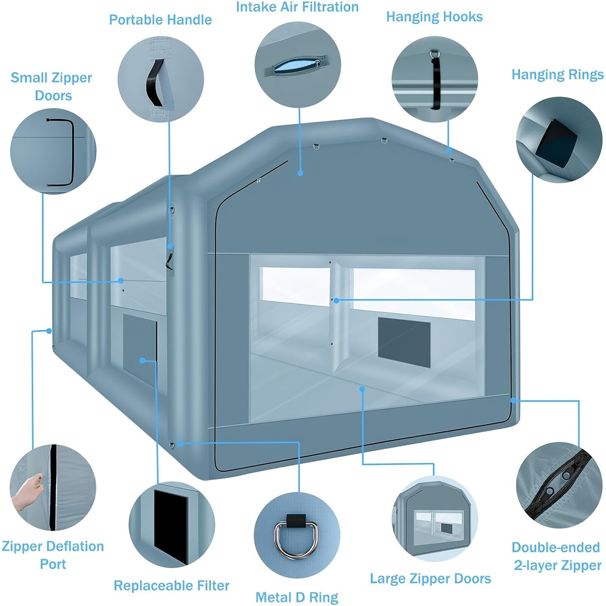 [Inflatable Paint Booth] Portable Inflatable Paint Booth 20 X 13.5 X 9.7ft/13.5 X 8.5 X 8.5ft - Inflatable Paint Booth Tent W/1100W Blower & 750W Blower For DIY Spray Car Parts Painting Motorcycle Garage
