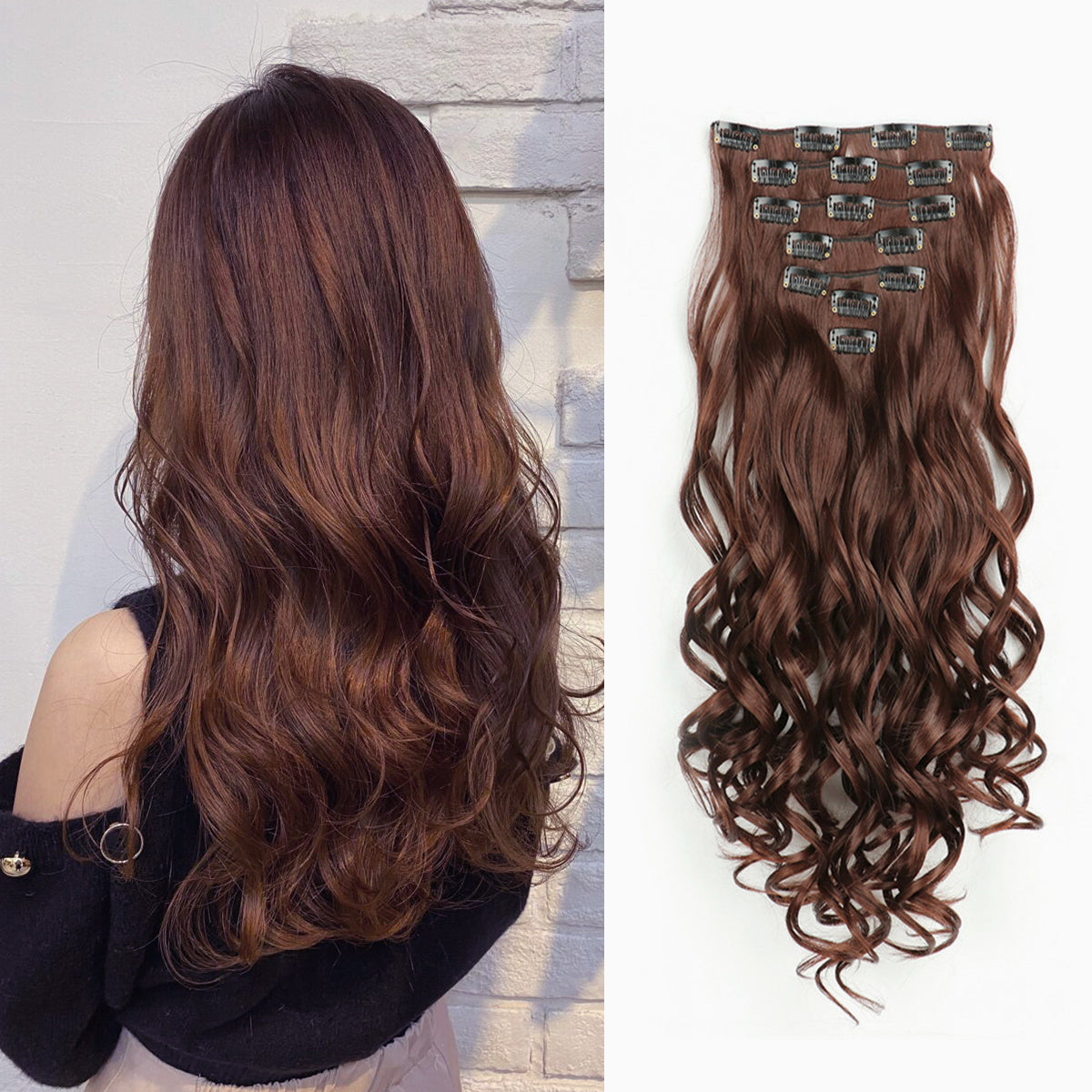 Clip In Hair Extensions 7 PCS Full Head 22 Inch Long Curly Wavy Synthetic Clip Hair Pieces Wavy Hair Pieces For Women Girls Hair Clips Hair Accessories Halloween Christmas