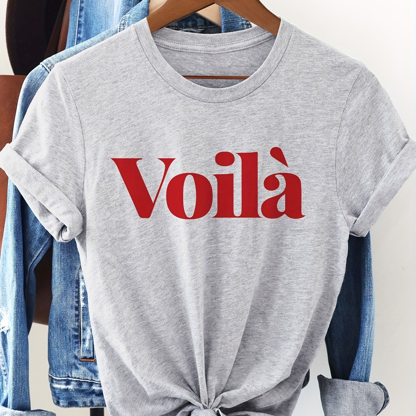 [Trending] Chic Letter Print Cotton T-Shirt for Women - Casual Crew Neck, Short Sleeve Top, Machine Washable