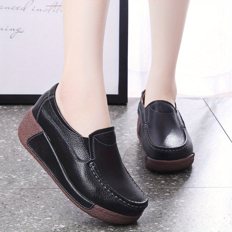 [Durable Build] Women's Cover Slip-On Platform Sneakers - Comfortable Thick Sole, Low-Top Casual White Shoes with Round Toe for All Seasons, Ladies Sneakers