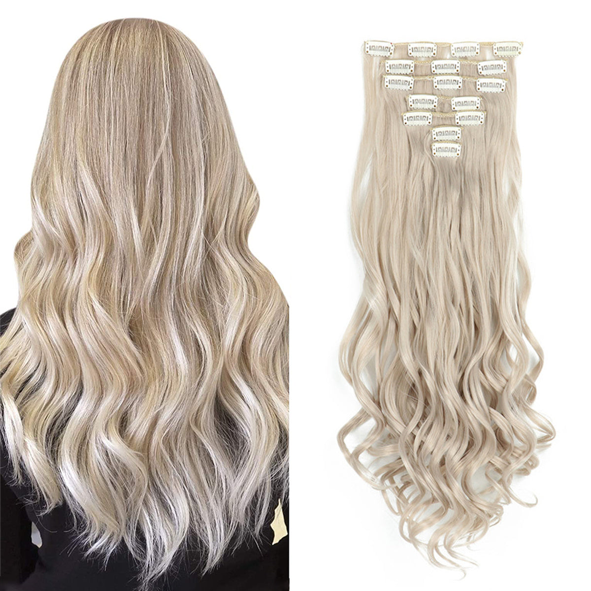 Clip In Hair Extensions 7 PCS Full Head 22 Inch Long Curly Wavy Synthetic Clip Hair Pieces Wavy Hair Pieces For Women Girls Hair Clips Hair Accessories Halloween Christmas