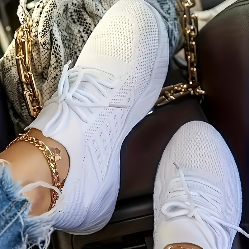 Lightweight & Breathable Women’s Sneakers - Comfortable Mesh Lace-Up Sneakers, Pink Textured Knit Upper, Cushioned Insole, Durable PU Sole, Casual & Sporty Design for All-Day Wear, Sporty Sneakers | Feminine Footwear | Mesh