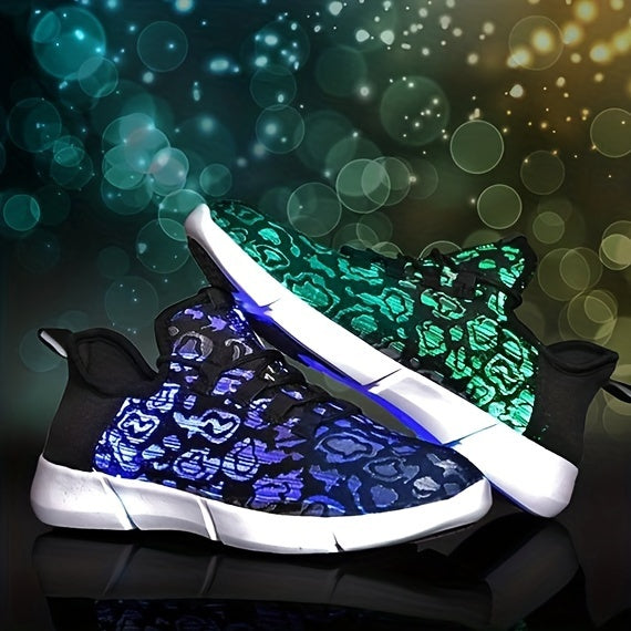 Men's LED Light-Up Sneakers - Rechargeable Glow Trainers with Adjustable Lace-Up Design, Green & Red Neon Effect, EVA Cushioned Sole, Breathable Mesh Lining for All-Day Comfort, Perfect for Streetwear & Casual Wear