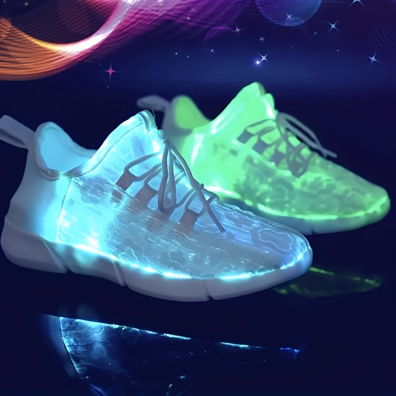 Men's LED Light-Up Sneakers - Rechargeable Glow Trainers with Adjustable Lace-Up Design, Green & Red Neon Effect, EVA Cushioned Sole, Breathable Mesh Lining for All-Day Comfort, Perfect for Streetwear & Casual Wear