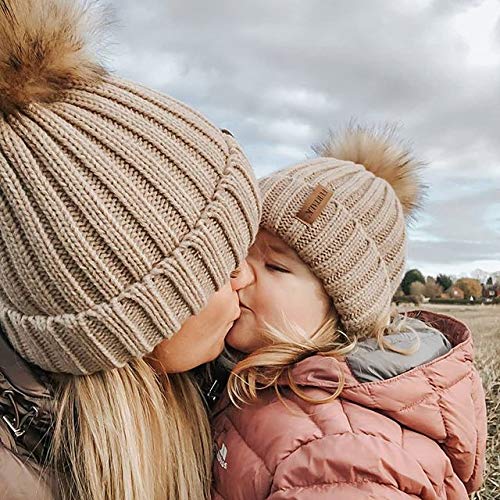 FURTALK Womens Winter Knitted Beanie Hat with Faux Fur Pom Warm Knit Skull Cap Beanie for Women