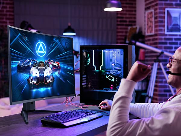 KOORUI 24 inch Curved Gaming Monitor 180Hz FHD 1080P Computer Monitor, 1ms 1500R Display, Adaptive Sync, FreeSync Premium, HDMI 2.0X2 & DP 1.2, VESA, Tilt, 24E6CA