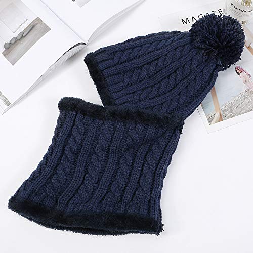 HUAMULAN Women Winter Beanie Hats One Piece Fleece Lined Knit Balaclavas Mask Set Skull Neck Circle Scarf Ski Snow Hat Pompom