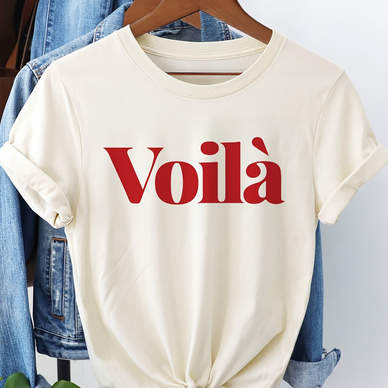 [Trending] Chic Letter Print Cotton T-Shirt for Women - Casual Crew Neck, Short Sleeve Top, Machine Washable