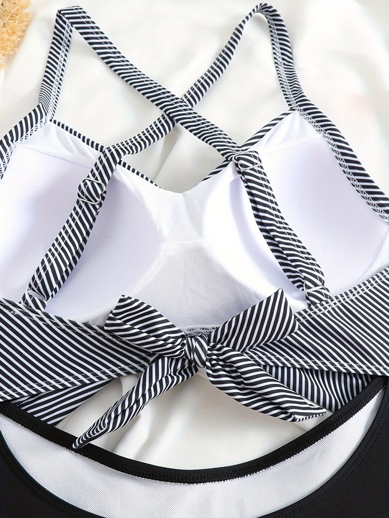 Striped Print Cut Out Twist One-piece Swimsuit, Criss Cross Tie Back Stretchy Bathing Suits, Women's Swimwear & Clothing