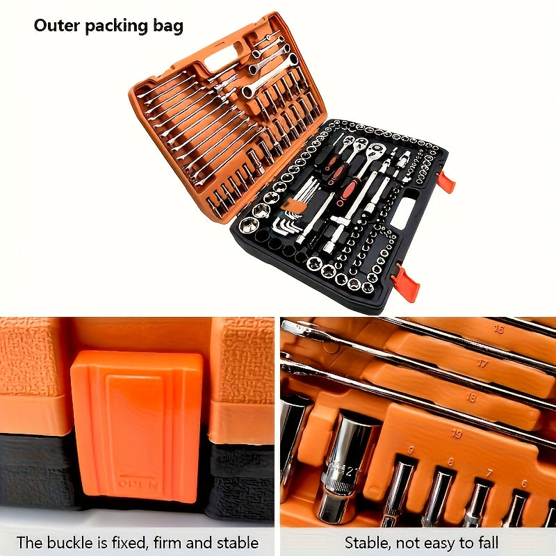 High-End Professional 53&121pcs Tool Set, Car/Bike Repair Machinery Tool Set, 1/2*1/4 "3/8" Drive Depth And Standard Socket, Professional Racing Car Parts Repair Ratchet Wrench And Other Car Repair Parts Tool Set