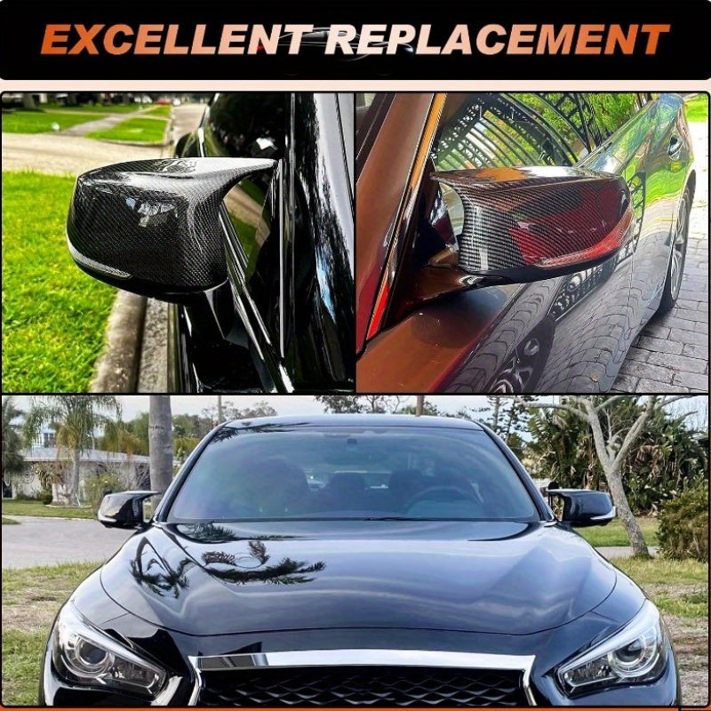 Carbon Fiber Mirror Cover Caps Rearview Side Mirror Covers for INFINITI Q50 2014-2022 & Q60 2017-2022 - Left Driver and Right Passenger Side, 2pcs, Car Mirror Protection, Automotive Exterior Upgrade, Sleek Car Accessories, Mo
