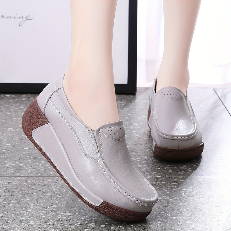 [Durable Build] Women's Cover Slip-On Platform Sneakers - Comfortable Thick Sole, Low-Top Casual White Shoes with Round Toe for All Seasons, Ladies Sneakers