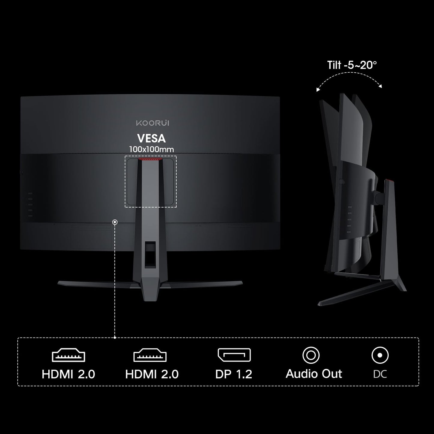 KOORUI 24 inch Curved Gaming Monitor 180Hz FHD 1080P Computer Monitor, 1ms 1500R Display, Adaptive Sync, FreeSync Premium, HDMI 2.0X2 & DP 1.2, VESA, Tilt, 24E6CA